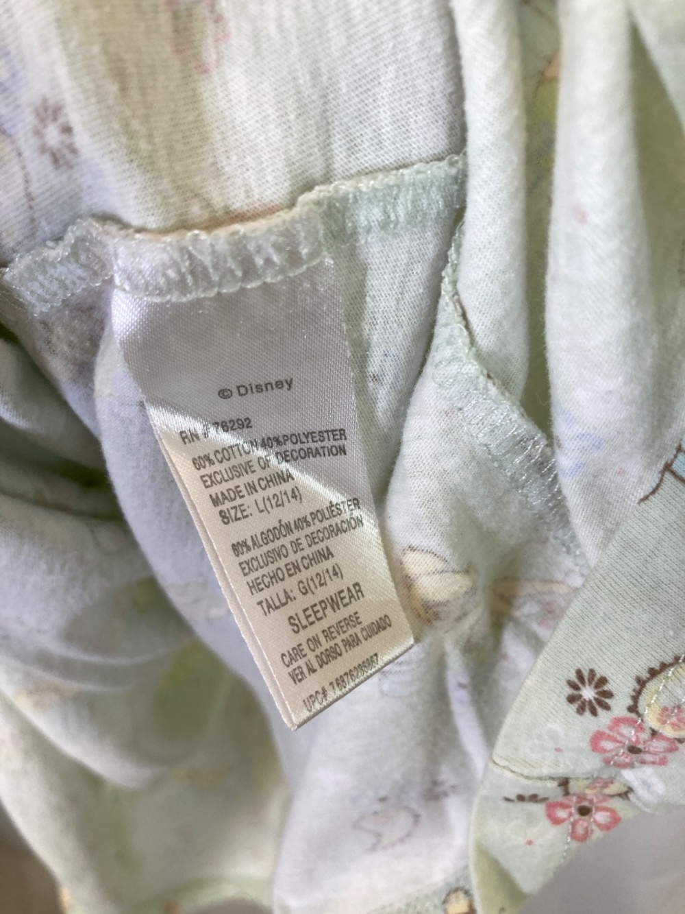 Disney Tinkerbell Pajama Gown Sz L 12/14 green Long Sleeve V Neck - Picture 2 of 13